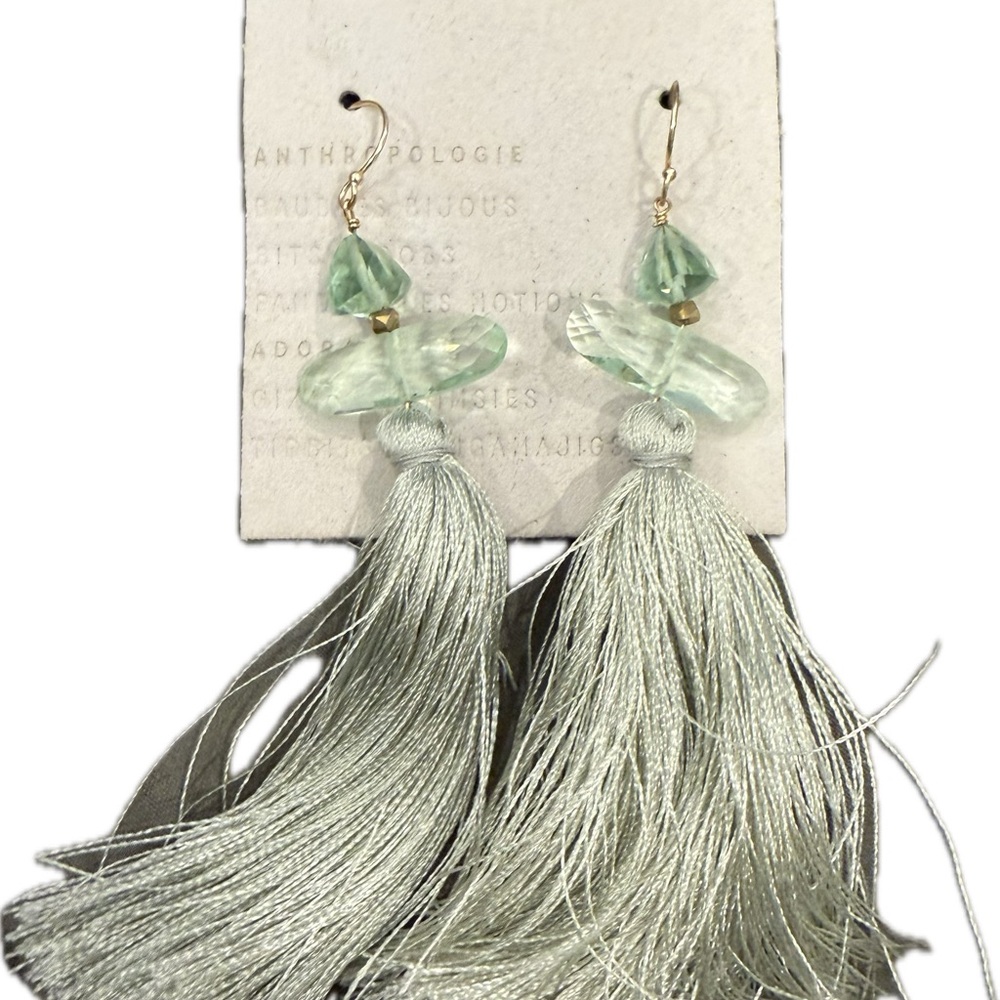 Anthropologie Light Sage Green Tassel Earrings